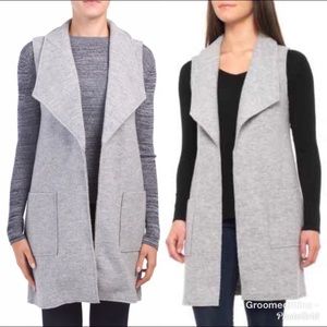 Tahari Long Vest Wool Blend Sleeveless Open Front